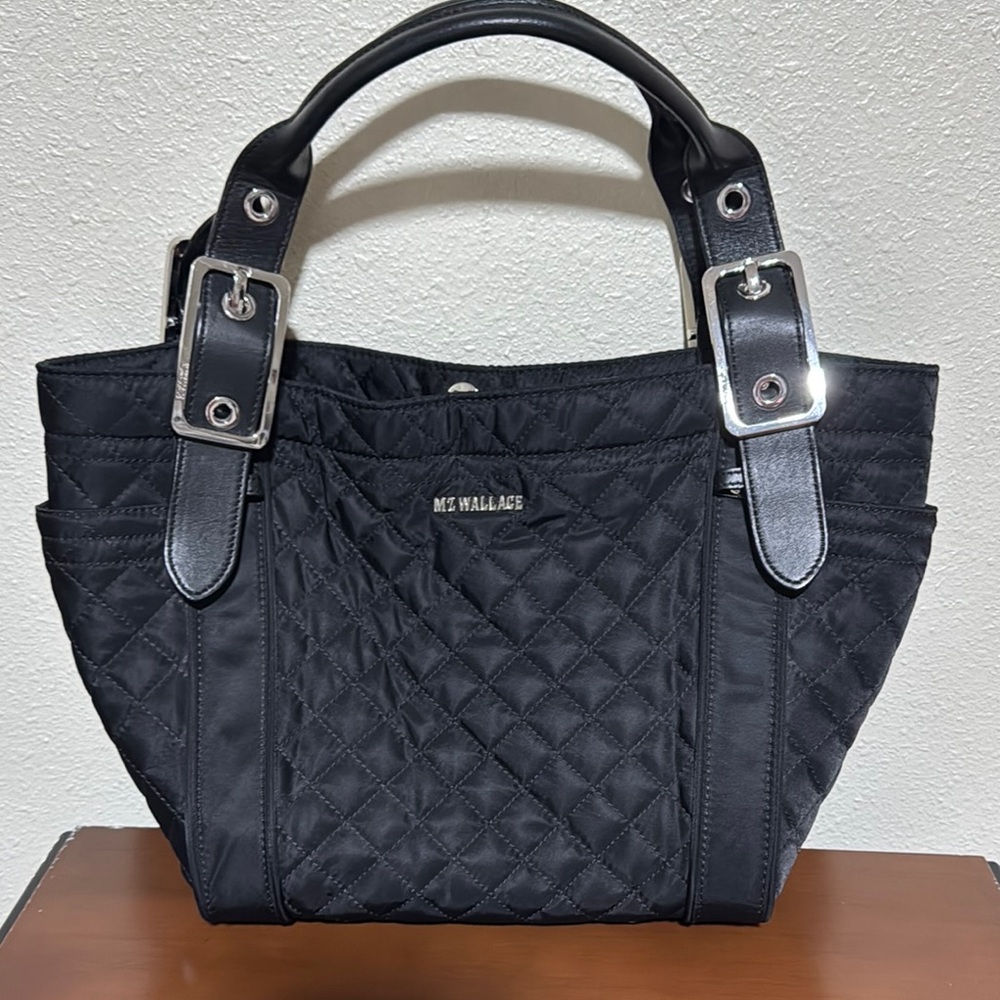 MZ Wallace Black Quilted Tote Bag with Silver Hardware